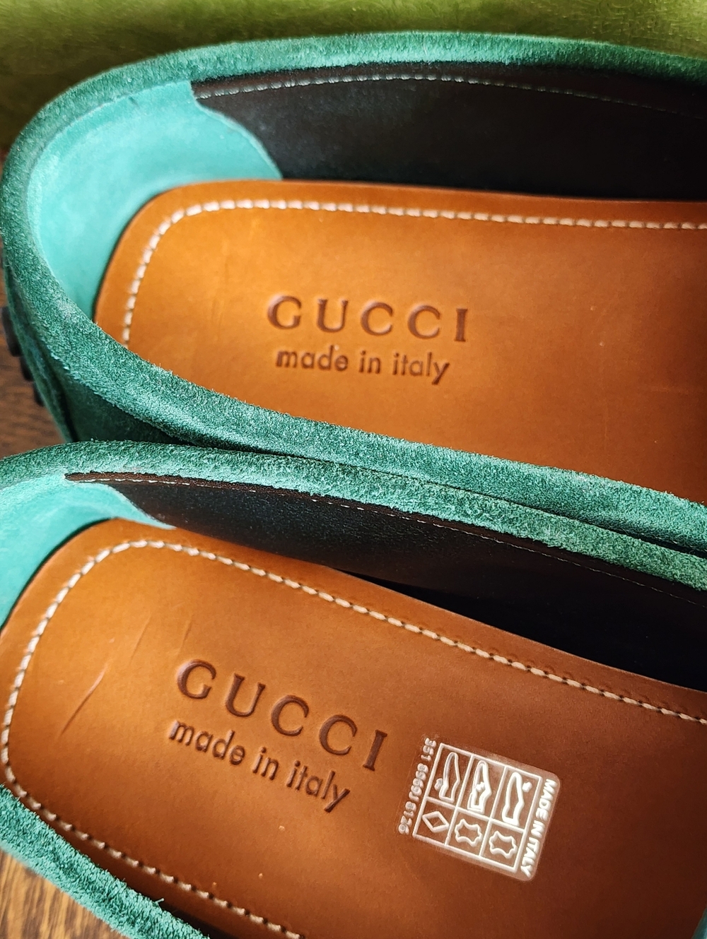 $950 Brand New Gucci GG Men's Vintage Green Suede Driver Loafers G 12 US 12.5 - Picture 8 of 10